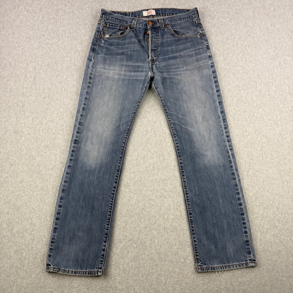 Vintage Levis Jeans Mens Fits 34x31 Blue 501 Straight Fit Button‎ Fly Distressed